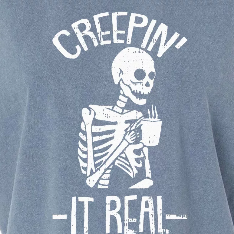 Creepin It Real Lazy Halloween Costume Funny Skeleton Skull Garment-Dyed Women's Muscle Tee