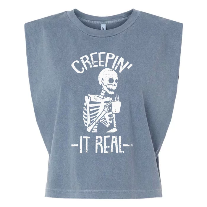 Creepin It Real Lazy Halloween Costume Funny Skeleton Skull Garment-Dyed Women's Muscle Tee