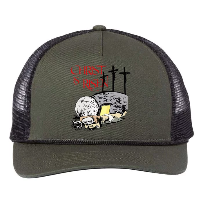 Christ Is Risen Empty Tomb Cross Jesus Risen Easter Retro Rope Trucker Hat Cap