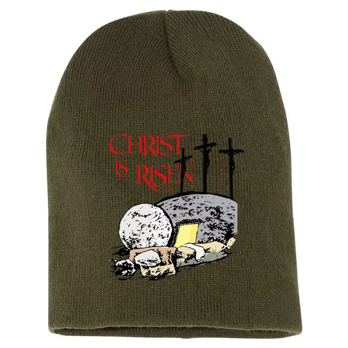 Christ Is Risen Empty Tomb Cross Jesus Risen Easter Short Acrylic Beanie