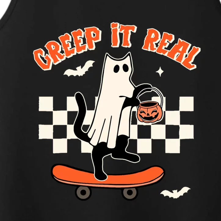 Creep It Real Black Cat Ghost Funny Halloween Spooky Season Gift Performance Tank