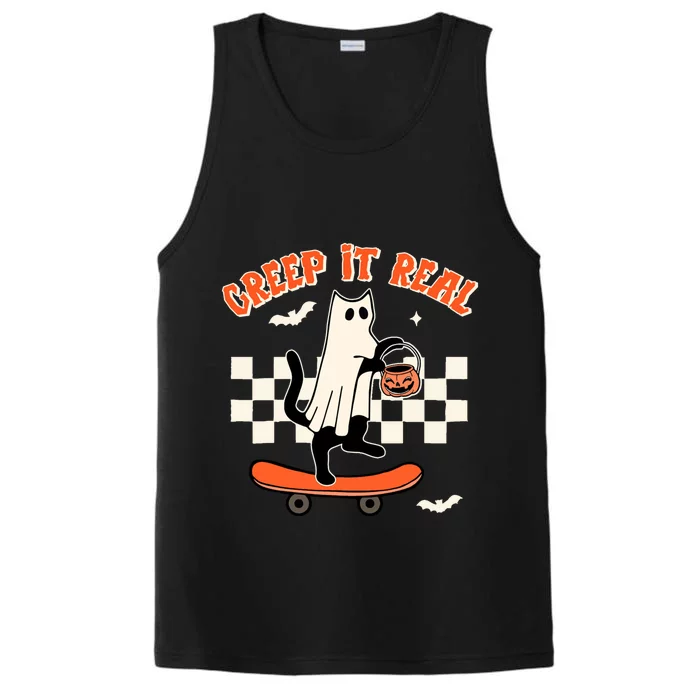 Creep It Real Black Cat Ghost Funny Halloween Spooky Season Gift Performance Tank