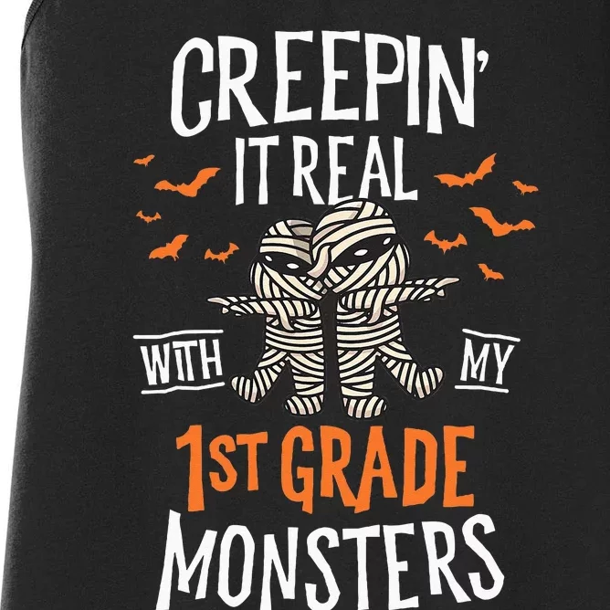 Creepin It Real With My 1st Grade Monsters Halloween Teacher Women's Racerback Tank