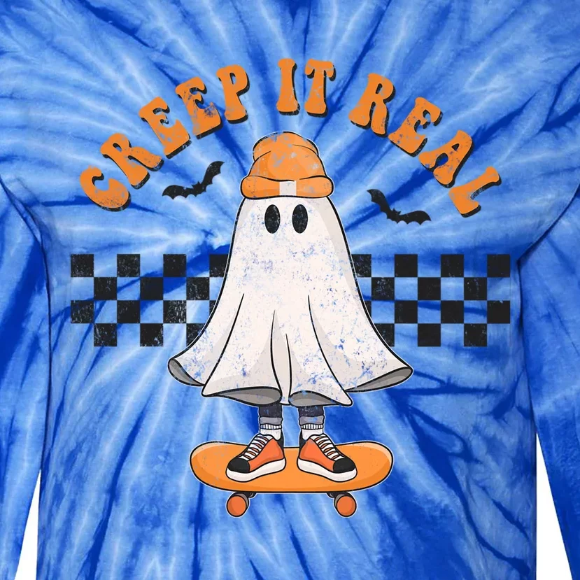 Creep It Real Ghost On Skateboard Funny Skater Outfit Skater Gift Tie-Dye Long Sleeve Shirt