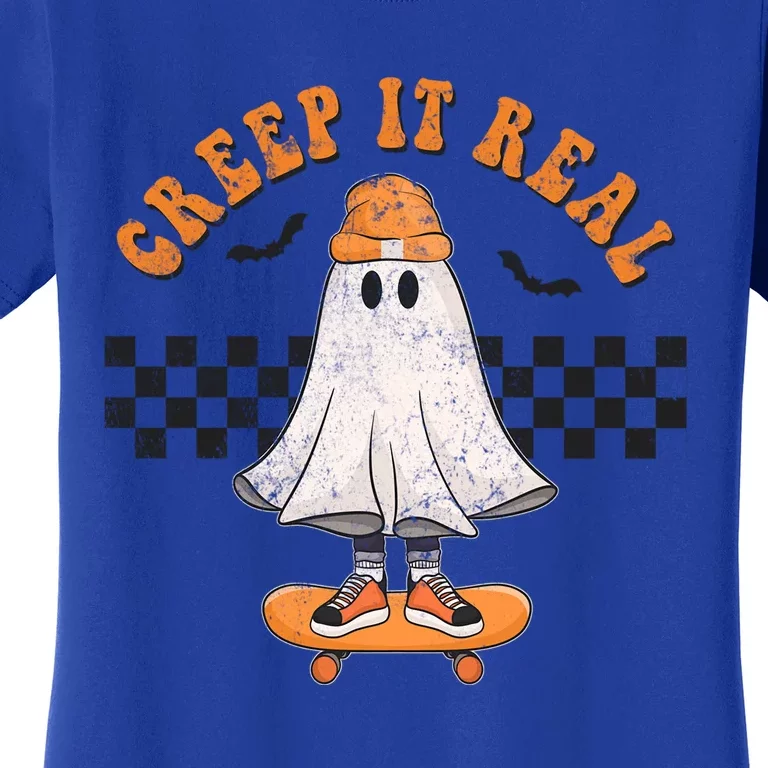 Creep It Real Ghost On Skateboard Funny Skater Outfit Skater Gift Women's T-Shirt