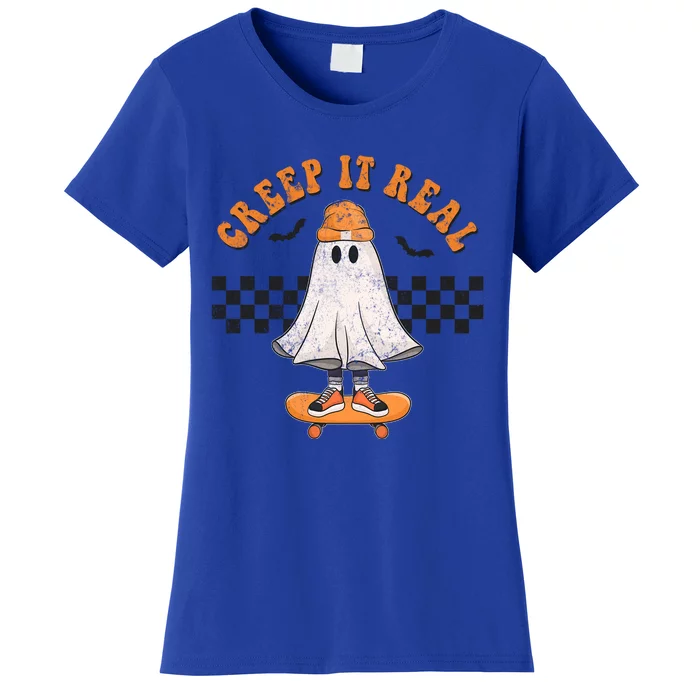 Creep It Real Ghost On Skateboard Funny Skater Outfit Skater Gift Women's T-Shirt