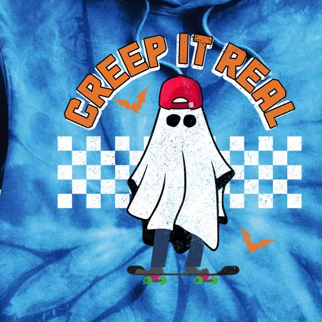 Creep It Real Ghost Skateboard Funny Skater Halloween Gift Tie Dye Hoodie