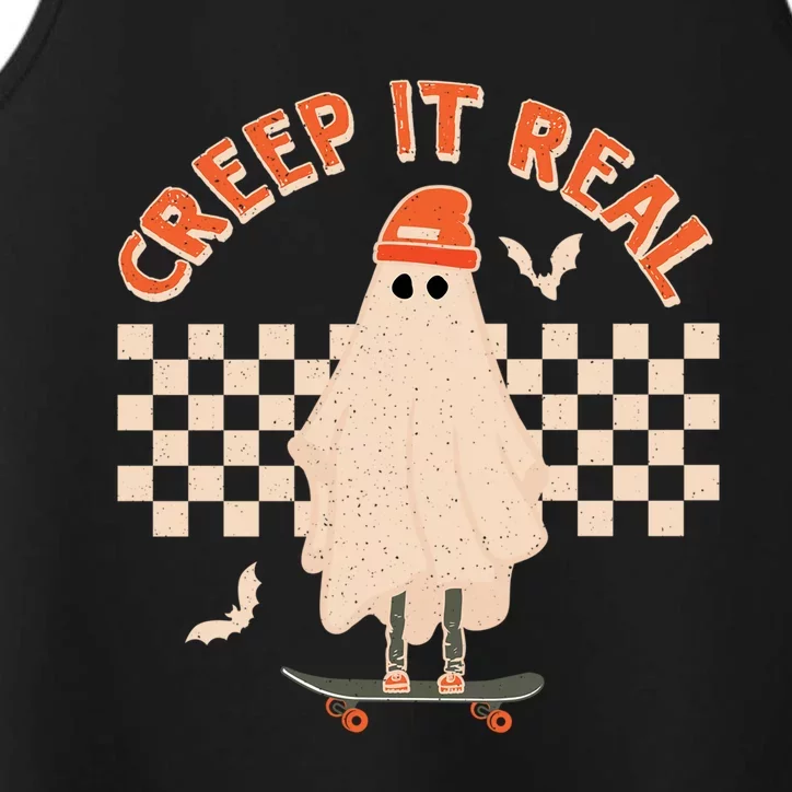 Creep It Real Ghost Skateboard Halloween Graphic Retro Gift Performance Tank