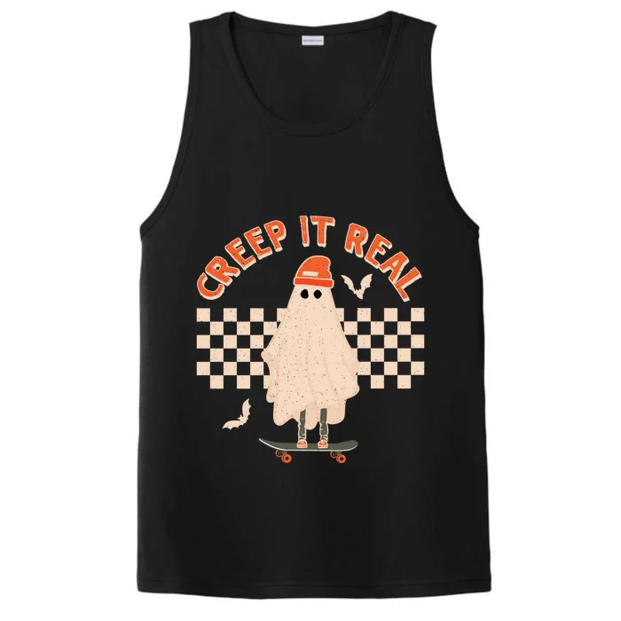 Creep It Real Ghost Skateboard Halloween Graphic Retro Gift Performance Tank