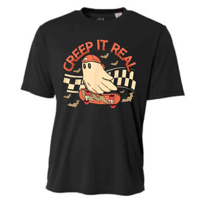 Creep It Real Ghost Skateboard Halloween Retro Grovvy Fall Gift Cooling Performance Crew T-Shirt