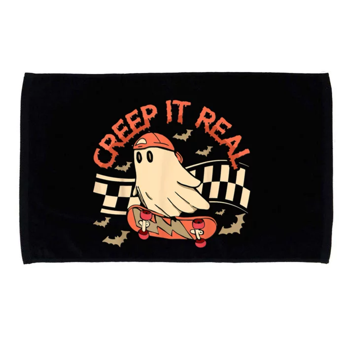 Creep It Real Ghost Skateboard Halloween Retro Grovvy Fall Gift Microfiber Hand Towel