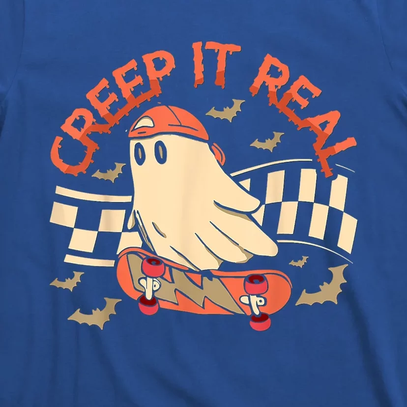 Creep It Real Ghost Skateboard Halloween Retro Grovvy Fall Gift T-Shirt