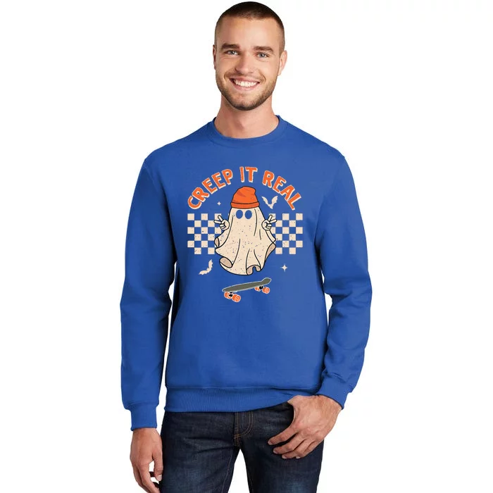 Creep It Real Skateboarding Ghost Retro Halloween Costume Sweatshirt