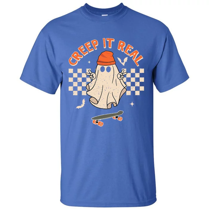 Creep It Real Skateboarding Ghost Retro Halloween Costume Tall T-Shirt