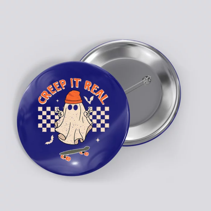 Creep It Real Skateboarding Ghost Retro Halloween Costume Button