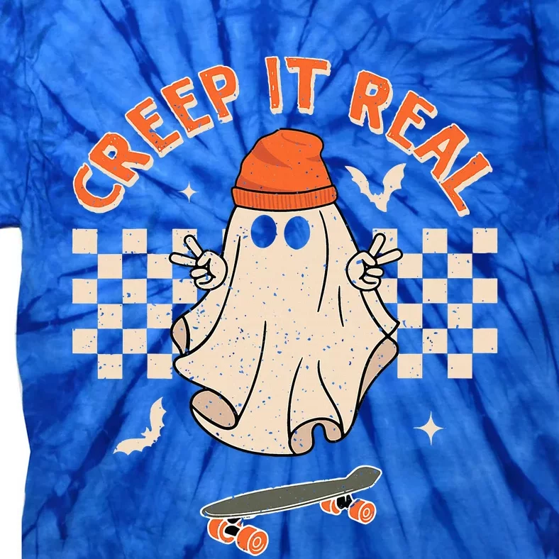 Creep It Real Skateboarding Ghost Retro Halloween Costume Tie-Dye T-Shirt