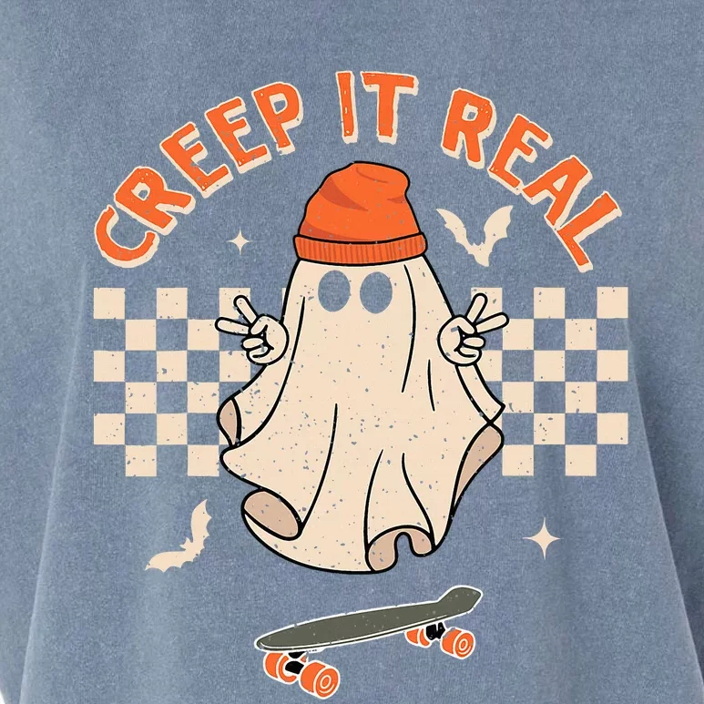 Creep It Real Skateboarding Ghost Retro Halloween Costume Garment-Dyed Women's Muscle Tee