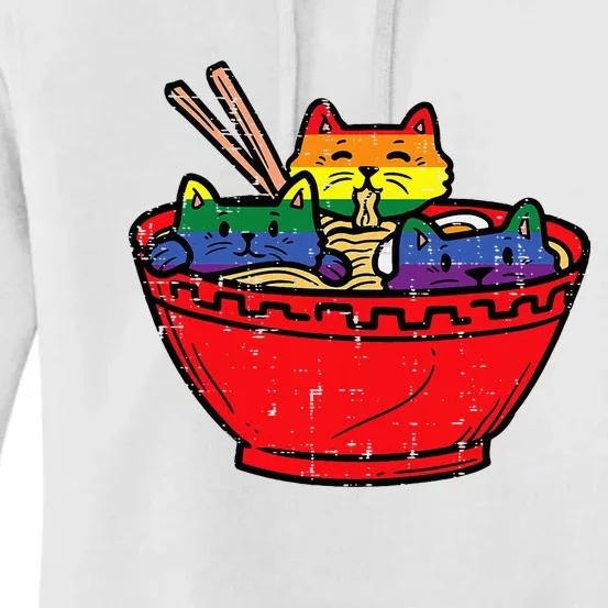 Cats In Ramen Anime Food L.G.B.T.Q Rainbow Flag G.A.Y Pride Ally Women's Pullover Hoodie