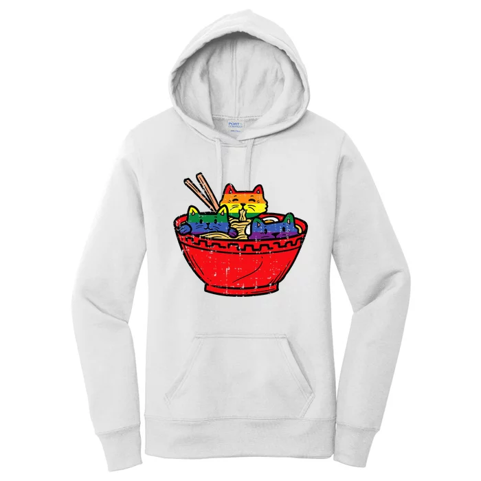 Cats In Ramen Anime Food L.G.B.T.Q Rainbow Flag G.A.Y Pride Ally Women's Pullover Hoodie