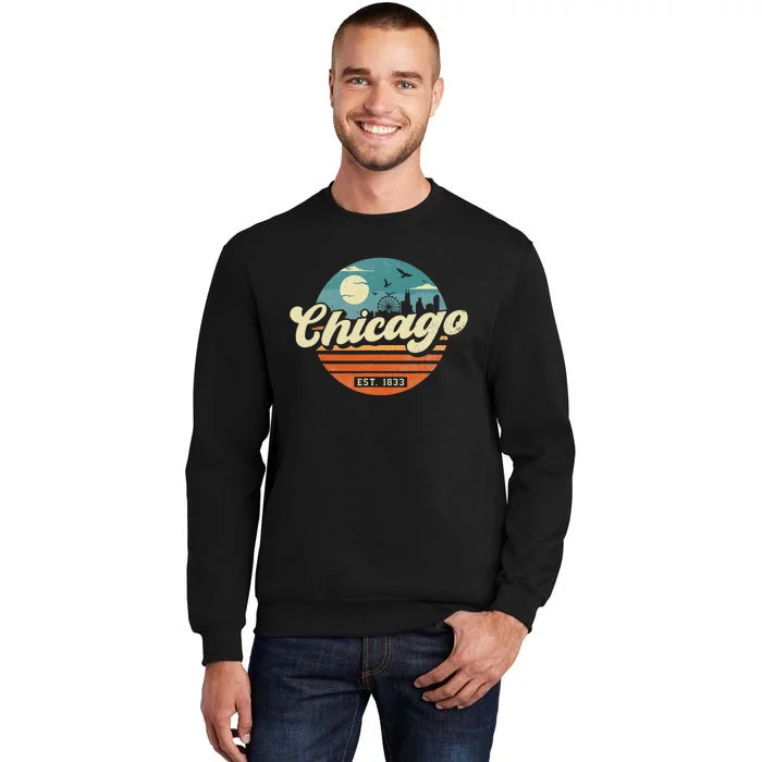 Chicago Illinois Retro Skyline Night Il Souvenirs Tall Sweatshirt