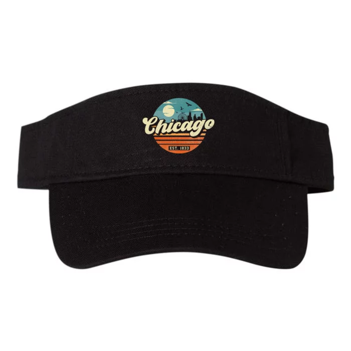 Chicago Illinois Retro Skyline Night Il Souvenirs Valucap Bio-Washed Visor