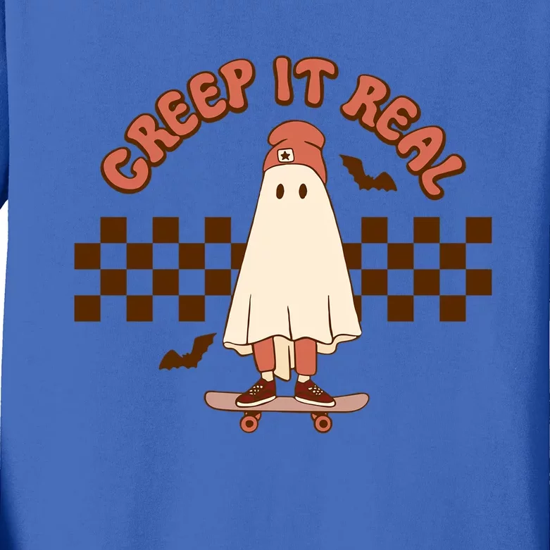 Creep It Real Funny Ghost Halloween Skateboard Cool Gift Kids Long Sleeve Shirt