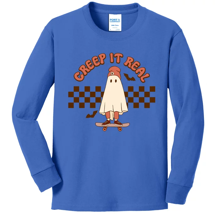 Creep It Real Funny Ghost Halloween Skateboard Cool Gift Kids Long Sleeve Shirt