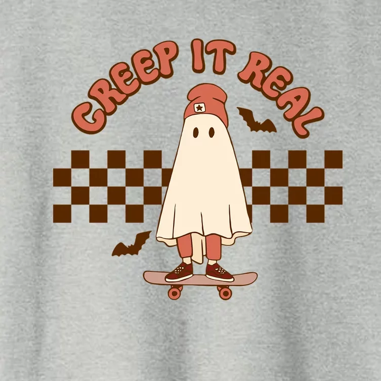 Creep It Real Funny Ghost Halloween Skateboard Cool Gift Women's Crop Top Tee