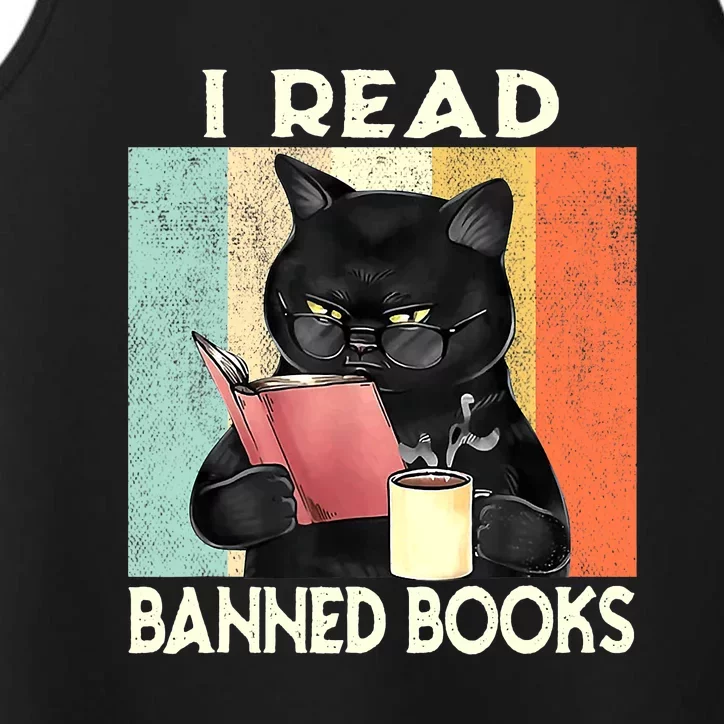 Cat I Read Banned Books Funny Bookworms Reading Book Performance Tank