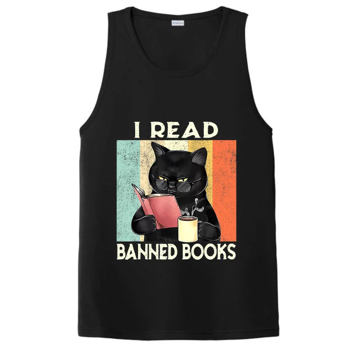 Cat I Read Banned Books Funny Bookworms Reading Book Performance Tank