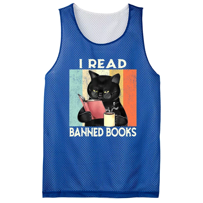 Cat I Read Banned Books Funny Bookworms Reading Book Mesh Reversible Basketball Jersey Tank