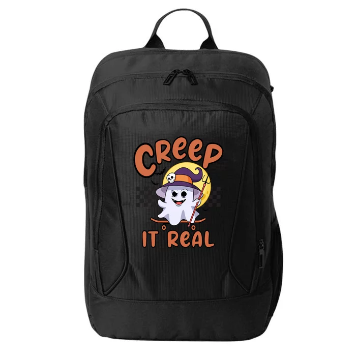 Creep It Real Vintage Retro Ghost On Skateboard Checkerboard Gift City Backpack