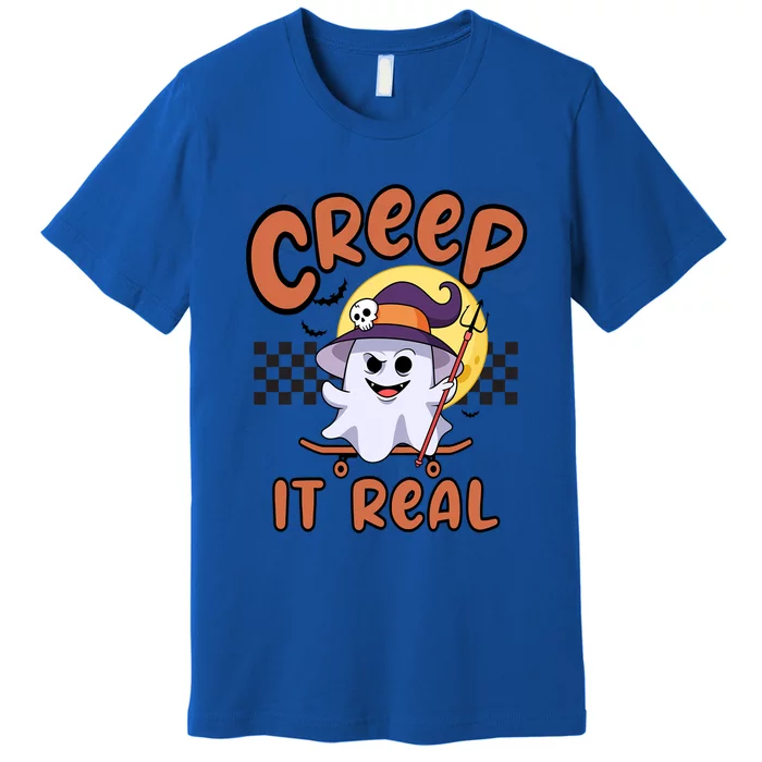 Creep It Real Vintage Retro Ghost On Skateboard Checkerboard Gift Premium T-Shirt