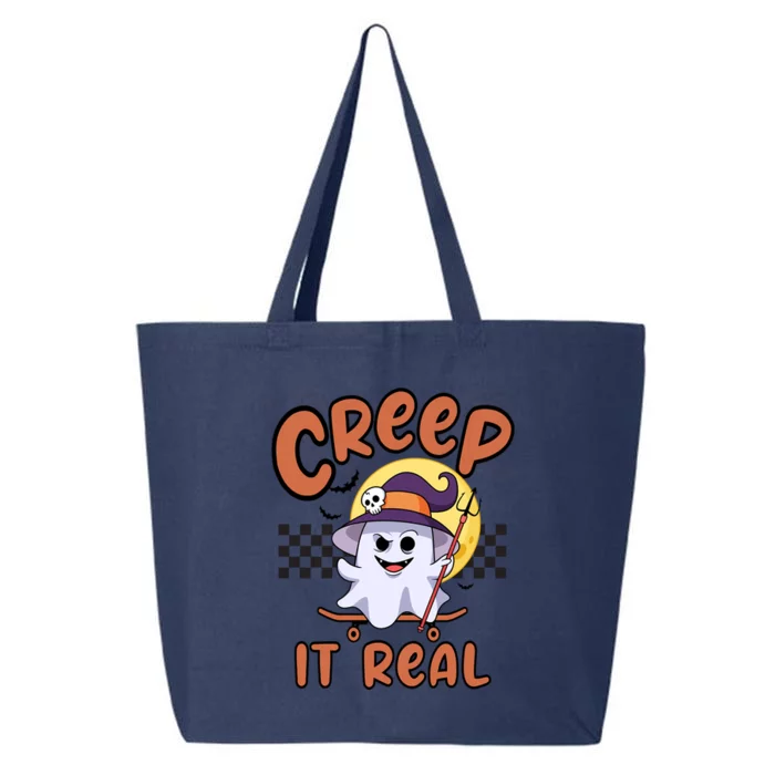 Creep It Real Vintage Retro Ghost On Skateboard Checkerboard Gift 25L Jumbo Tote