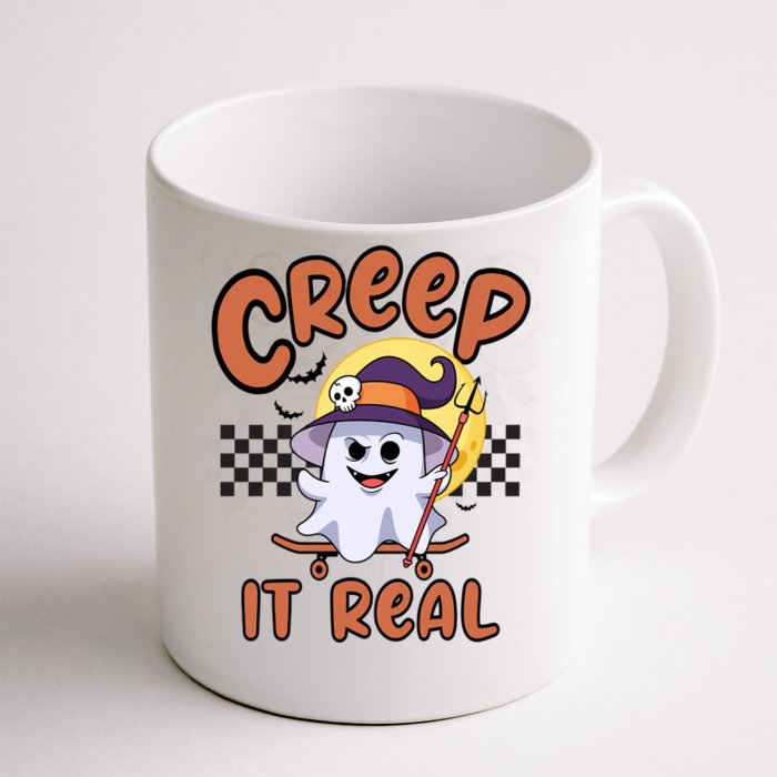 Creep It Real Vintage Retro Ghost On Skateboard Checkerboard Gift Front & Back Coffee Mug