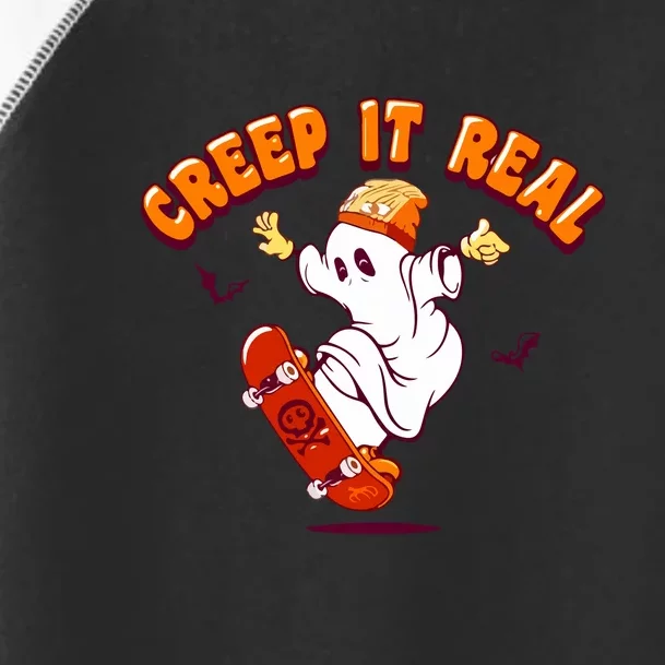 Creep It Real And Retro Creepin Cute Ghost Skateboarding Retro Halloween Gift Toddler Fine Jersey T-Shirt