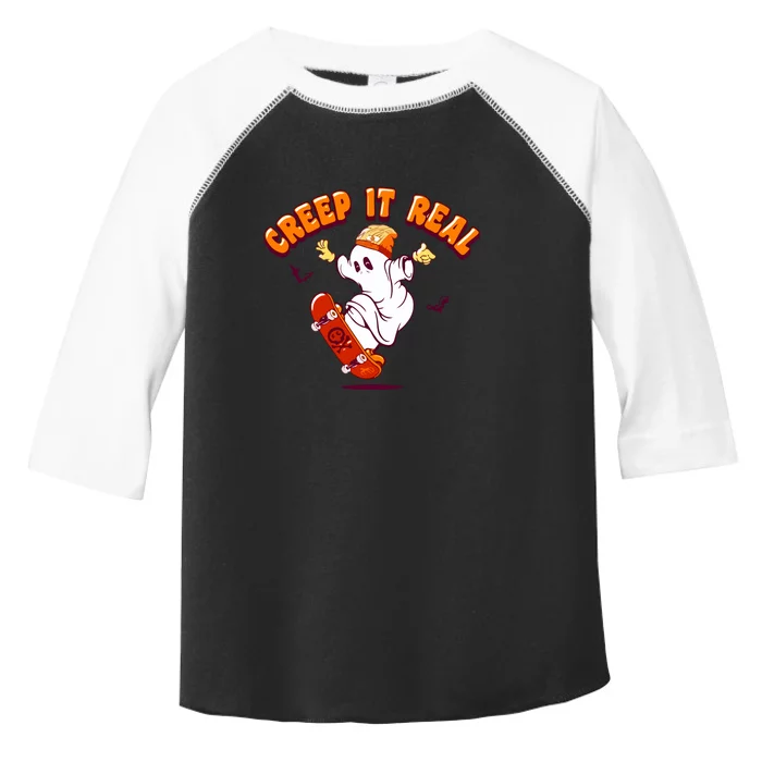 Creep It Real And Retro Creepin Cute Ghost Skateboarding Retro Halloween Gift Toddler Fine Jersey T-Shirt