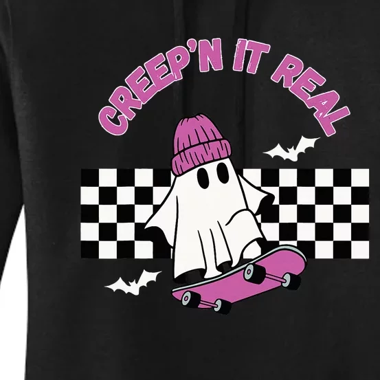 Creep It Real Skateboarding Ghost Halloween Fun Costume Women's Pullover Hoodie