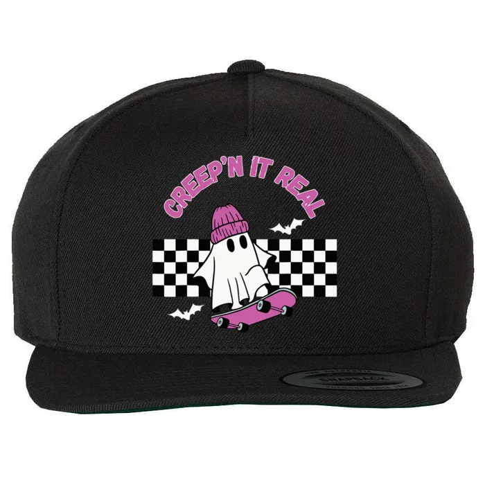 Creep It Real Skateboarding Ghost Halloween Fun Costume Wool Snapback Cap