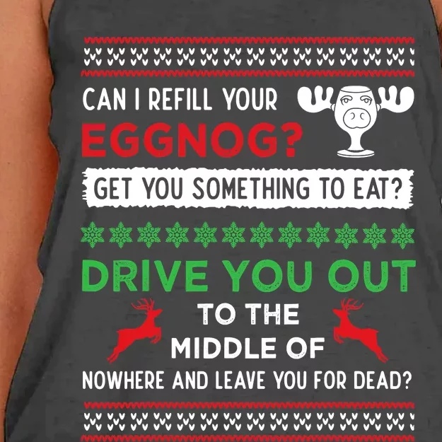 Can I Refill Your Eggnog Funny Christmas Vacation Quote Women's Knotted Racerback Tank