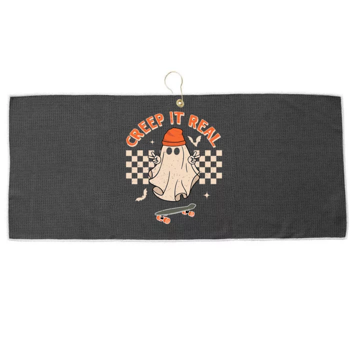 Creep It Real Skateboarding Ghost Retro Halloween Costume Large Microfiber Waffle Golf Towel