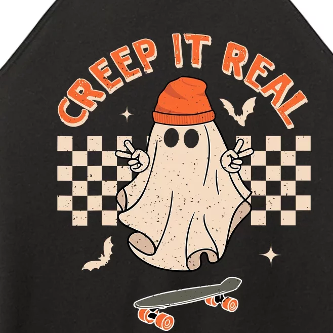 Creep It Real Skateboarding Ghost Retro Halloween Costume Women’s Perfect Tri Rocker Tank