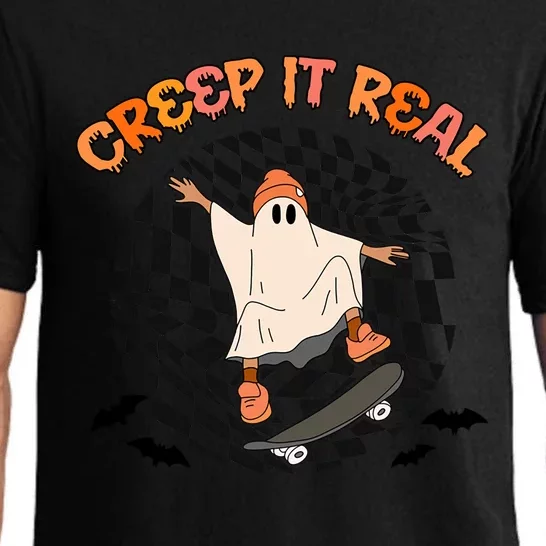 Creep It Real Funny Ghost Skateboarding Halloween Meaningful Gift Pajama Set