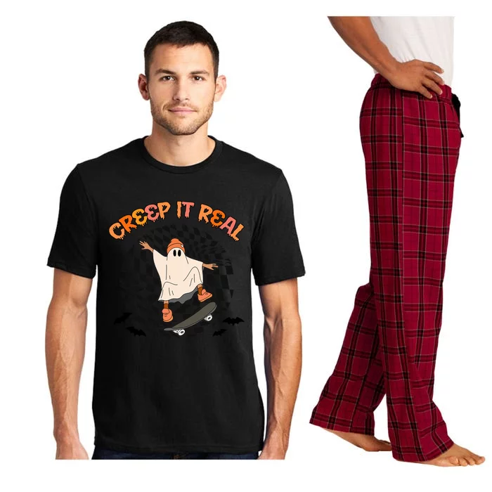 Creep It Real Funny Ghost Skateboarding Halloween Meaningful Gift Pajama Set