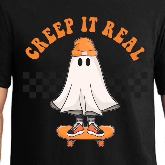 Creep It Real Skater Outfit Funny Ghost On Skateboard Gift Pajama Set