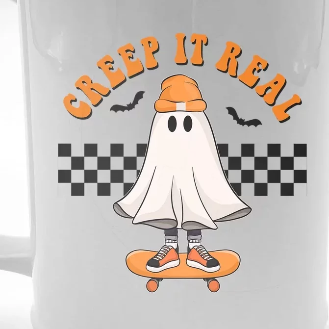 Creep It Real Skater Outfit Funny Ghost On Skateboard Gift Front & Back Beer Stein