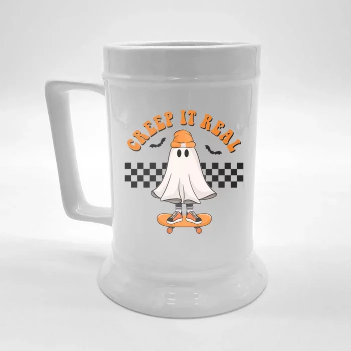 Creep It Real Skater Outfit Funny Ghost On Skateboard Gift Front & Back Beer Stein