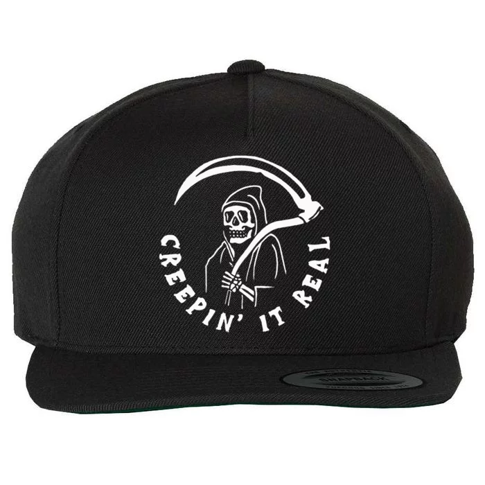 Creepin It Real Grim Reaper Halloween Wool Snapback Cap