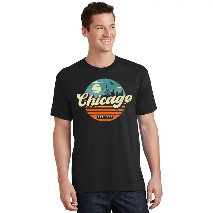 Chicago Illinois Retro Skyline Night Il Souvenirs T-Shirt