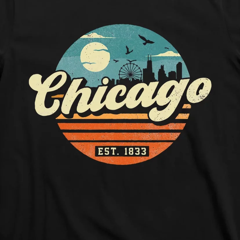 Chicago Illinois Retro Skyline Night Il Souvenirs T-Shirt